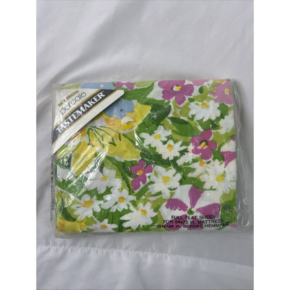 VTG Percale Tastemaker Full Flat Sheet No Iron Floral 54"x75" County Garden NOS